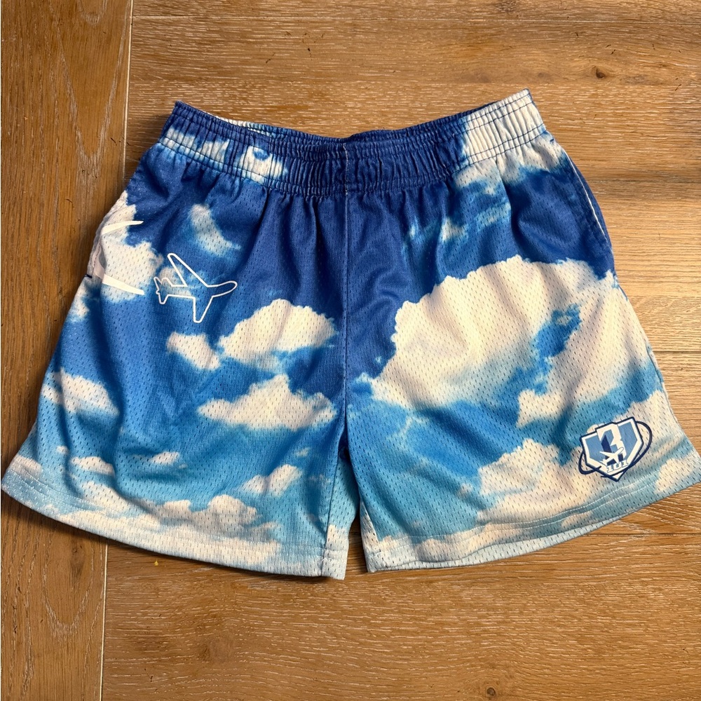 Sky Blue Cloud Print Kids Shorts
